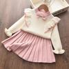 Baby Girl Clothes Set Sweet Outfits Autumn Winter Kids Girls Long Sleeve Knitted Embroidery Sweater + Skirt 2pcs Set