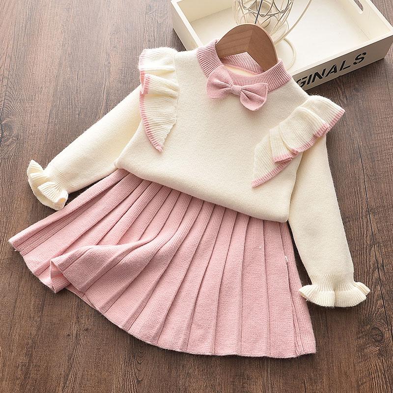 Baby Girl Clothes Set Sweet Outfits Autumn Winter Kids Girls Long Sleeve Knitted Embroidery Sweater + Skirt 2pcs Set