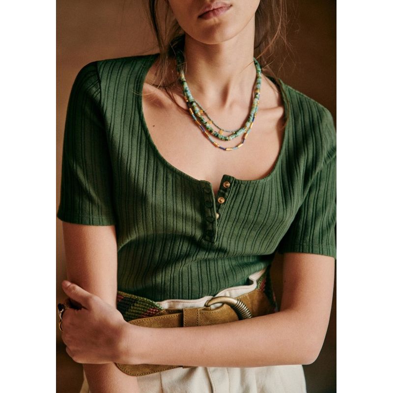 

Ретро Слим Футболка с коротким рукавом в двух цветах с утопленной полоской и воротником Генри