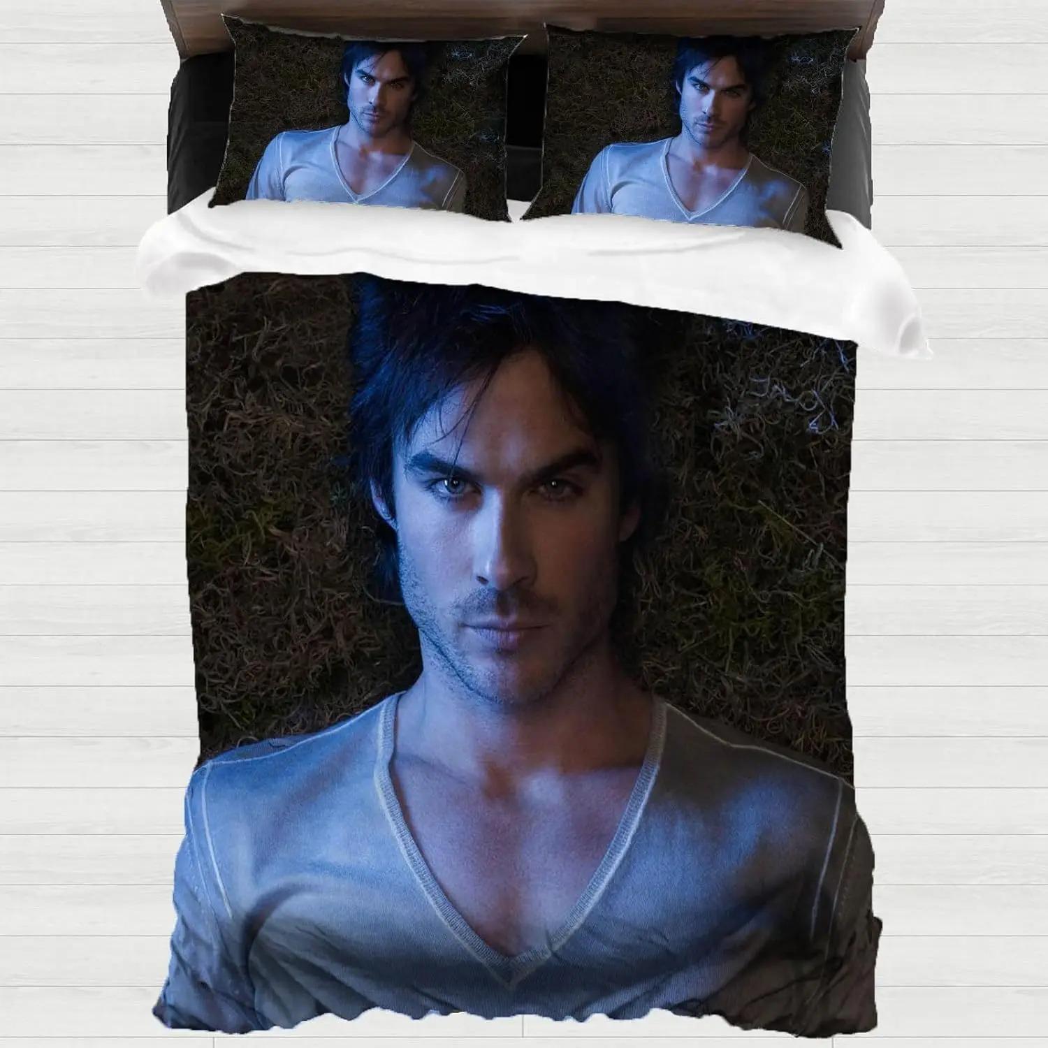 

Horror Vampire Fan Bedding Sets Children 2-Piece Soft Microfibre Duvet Cover 3D Damon Salvatore Bed comforter set, for Adults 135x200cm