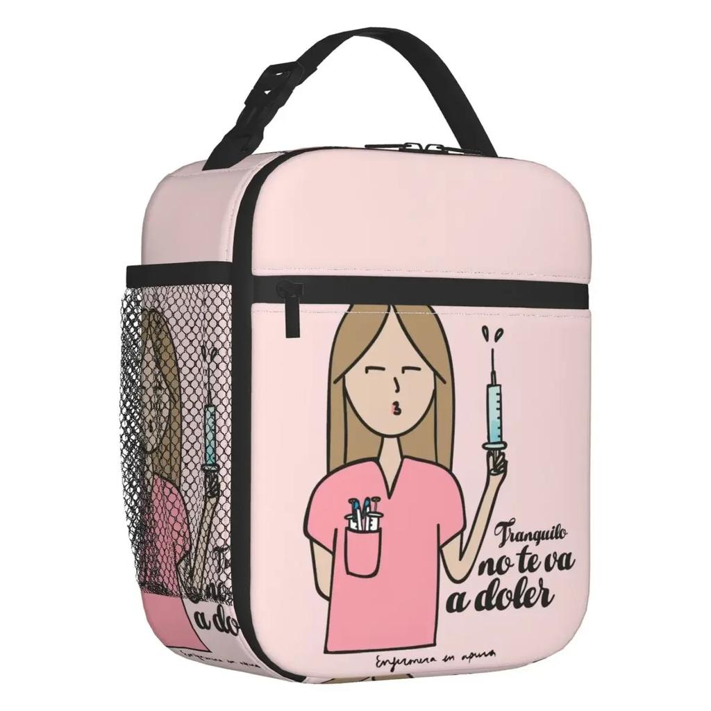 Cartoon Ladies Nurse Doctor Printed Portable Lunch Box for Women Multifunction Cooler Thermal Food Insulated Lunch Bag