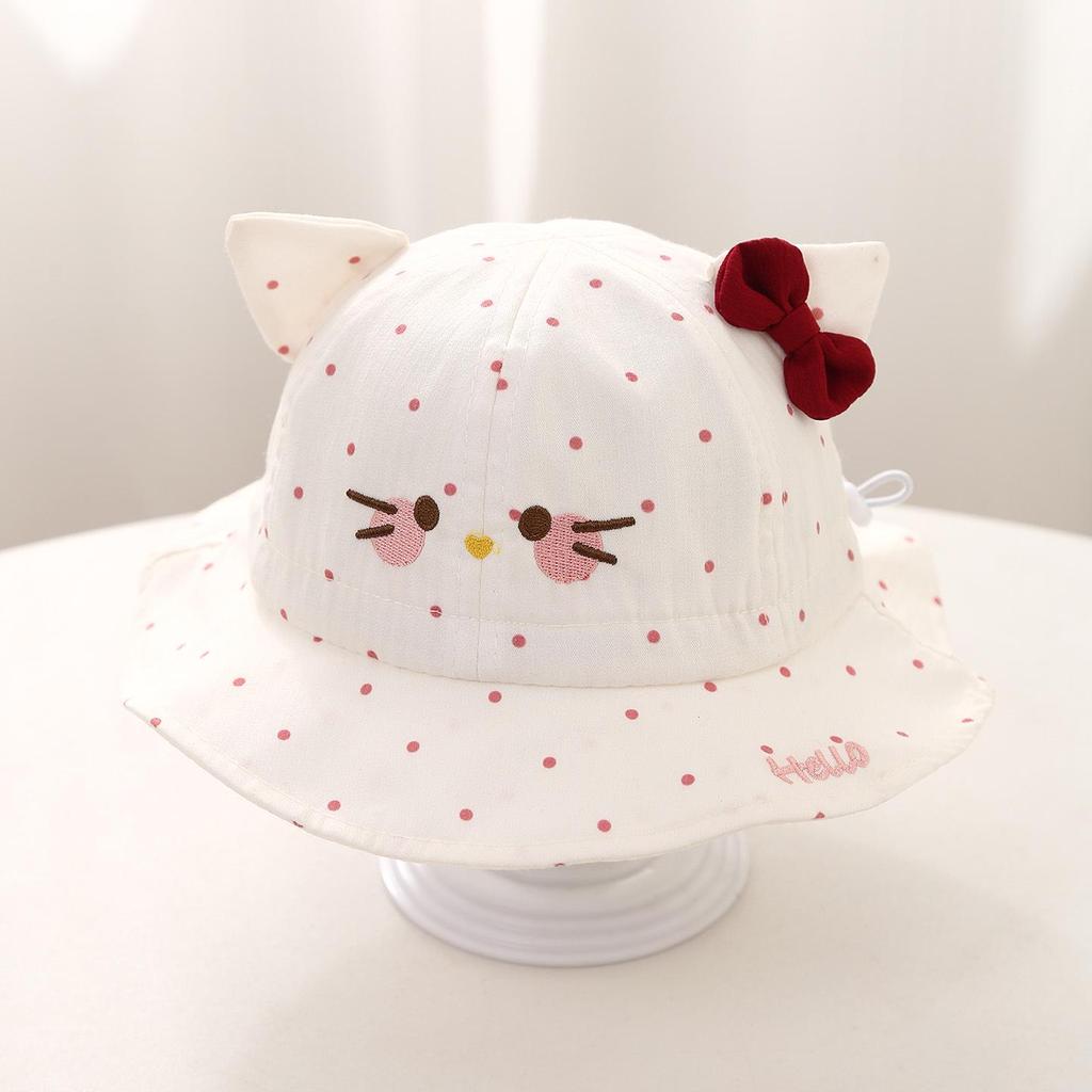 Polka Dot Cat Bow Baby Sun Hat - Adorable Spring/Summer Protection for Little Princess