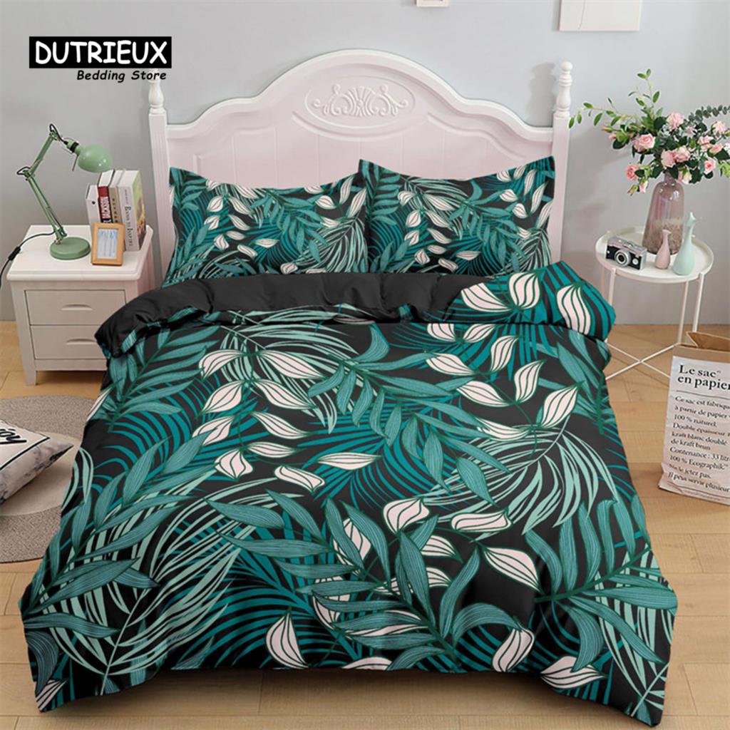 Green Palm Leaf Bedding Set Hawaiian Tropical Leaves Duvet Cover Microfiber Monstera Banana Leaves Quilt Cover For Teen Adults