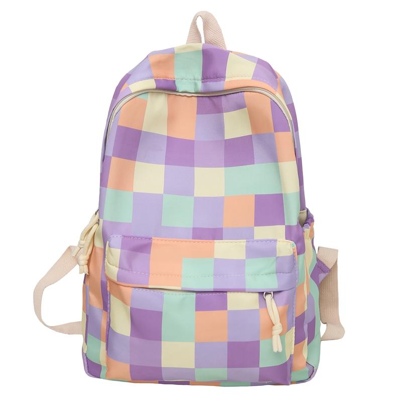 Plecak dla ucznia szkoły średniej w kratkę, damski, o dużej pojemności, nylonowy, szkolny