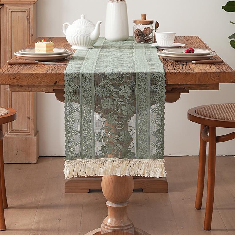 Elegant Nordic White Lace Table Runner with Crochet Tassels - Perfect for Dining or Coffee Tables, Ideal for Christmas Decor.