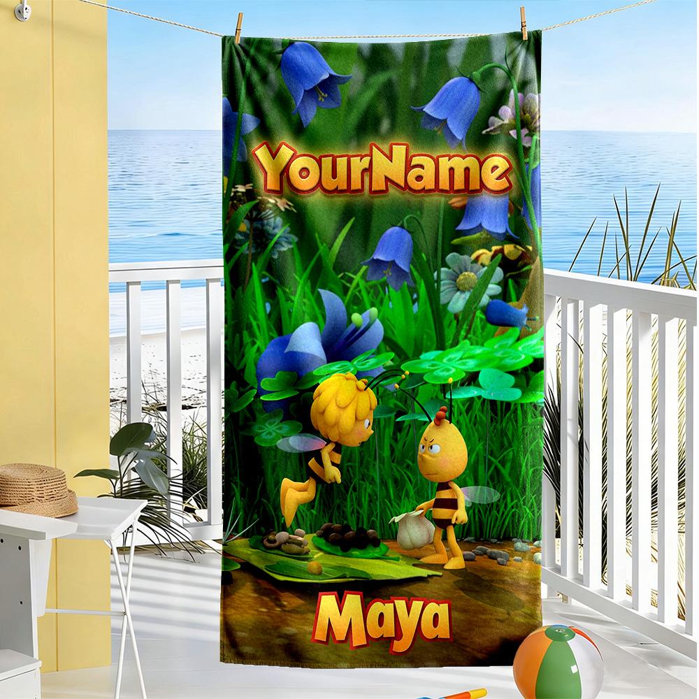 Biene Maja Customize Text Beach Towel Super Soft & Absorbent Suitable for Swimming Gym Camping Yoga Vacation
