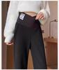 2025 Plus Velvet Maternity Wide-Leg Pants - Spring/Autumn, Belly-Friendly, Straight Leg, Casual Long Winter Style
