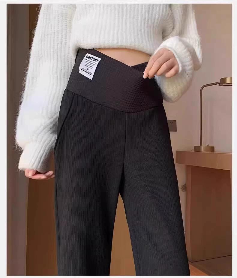2025 Plus Velvet Maternity Wide-Leg Pants - Spring/Autumn, Belly-Friendly, Straight Leg, Casual Long Winter Style