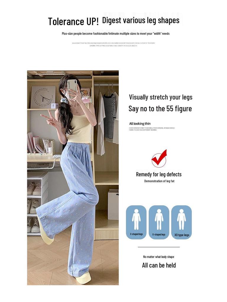 Women's Yellow Polka Dot Wide-Leg Pants - Spring/Summer 2025, High Waist, Loose Fit, Casual Drapey Style.