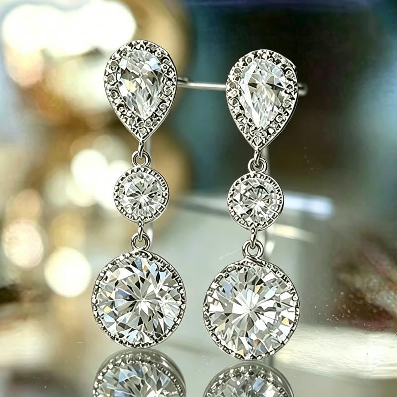 2026 Super Flash Zircon Bridal Simple Earrings, High Temperament with Dress Accessories