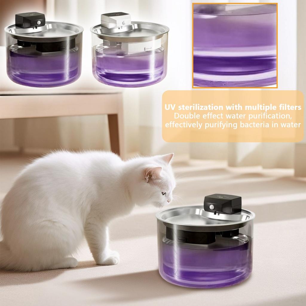 Pet Drinking , Stainless Steel, Drinking,  Sterilization, Induction Wireless, Automatic Circulation Water Dispenser.