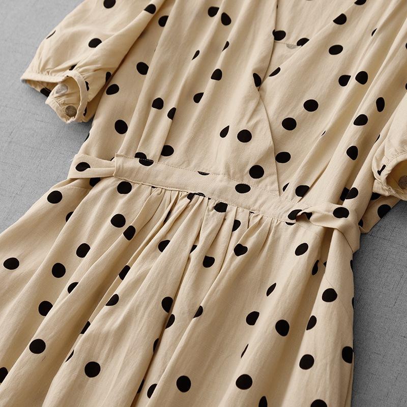 Retro medium and long polka dot dress for women's 2025 spring and summer new waist and thin gentle wind v-neck a-shaped skirt