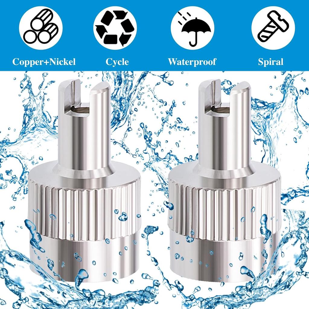 10PCS Tire Valve Stem Caps, Nickel Brass Slotted Slot Valve Stem Caps with Valve Core Remover, with O Rubber Ring, Universal for Cars, SUV, Trucks,