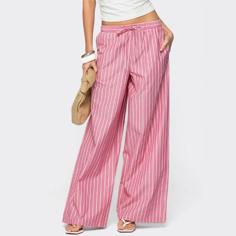 Autumn New Fashion Women's Striped Lace-up Thin Straight Casual Casual Versatile Trousers