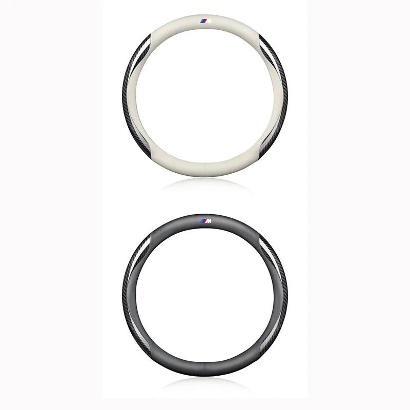 PU Leather Carbon Fiber Car Steering Wheel Cover Emblem Car Accessories For BMW 50th Kith M X1 X2 X3 X4 X5 X6 X7 E46 E90 E60 F10