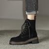 Mode Neue Herbst Winter Kuhveloursleder Damenstiefel Mode Schnürung Plateau Stiefel für Damen Klobiger Absatz Kurze Stiefel Botines Mujer Hohe Absätze