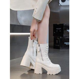 11CM super high heel Martin boots women's winter fashion muffin thin thick sole inner height increase British short boots