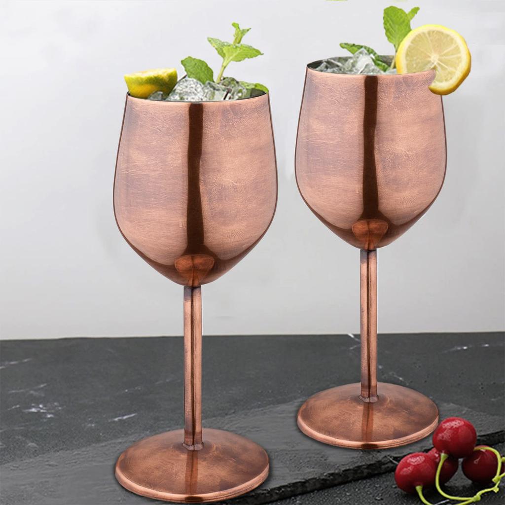 Sklenice na víno z nerezové oceli poměděné, matné, sada 2 ks