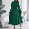 Women's Fashionable Color Round Neck Long Sleeved Loose Dress With A Large Display