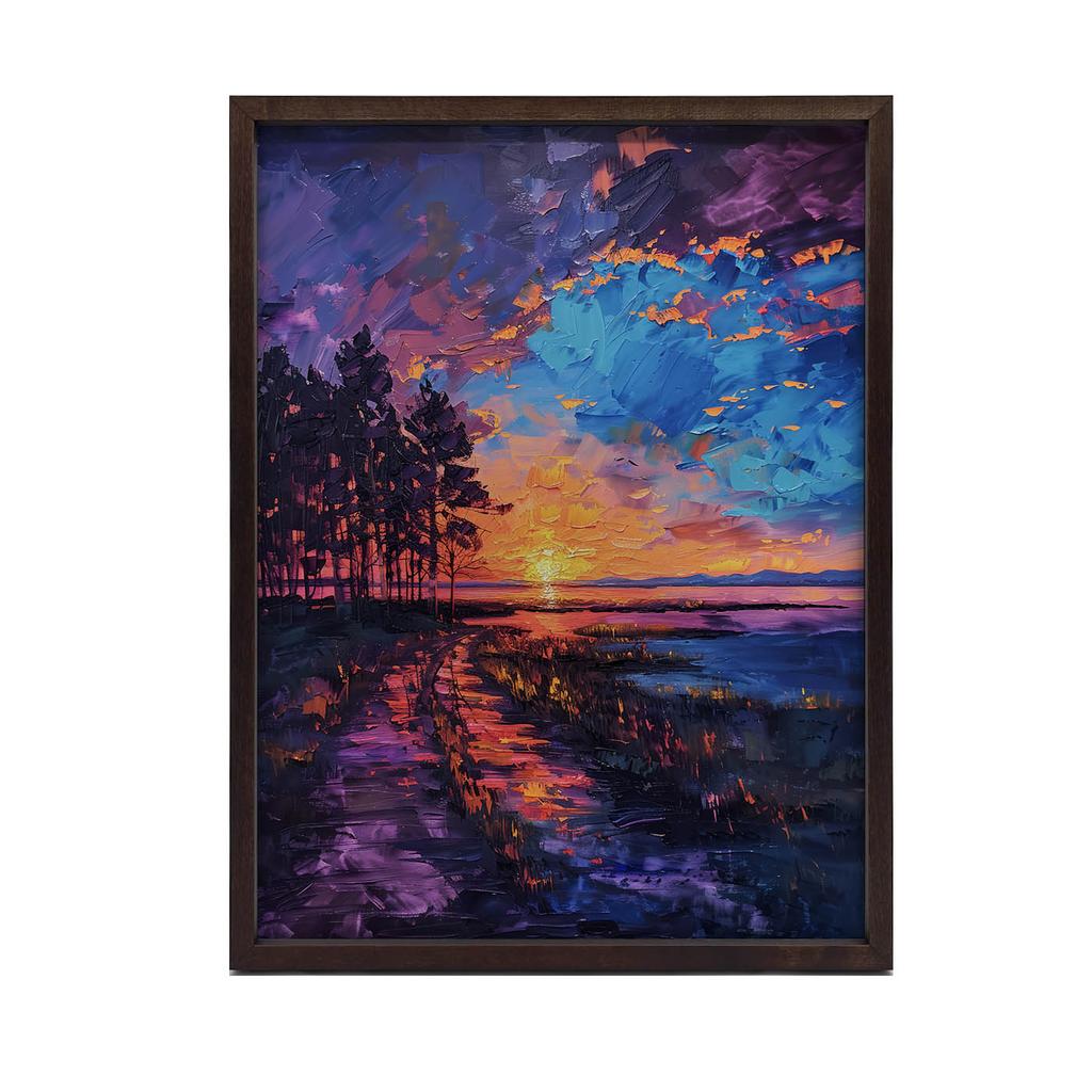 Zachodzące Słońce W Błogim Spokoju Zachodzące Słońce W Błogim Spokoju, 70X100 Cm, Rama Drewniana Ciemny Brąz, Papier Matowy 230 Gsm