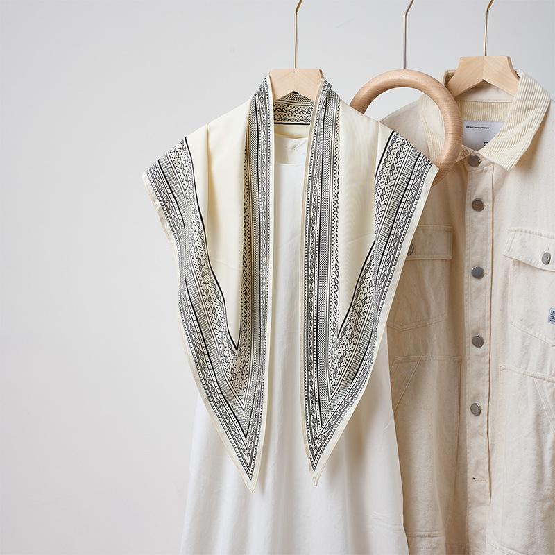 Простой белый многофункциональный платок однотонный минималистичный ромбовидный шарф имитация шелка твил прохладный треугольный шелковый шарф 135cm слоновая кость