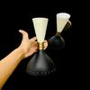 1950's Mid Century Brass Italian Diabolo Wall Sconces Shiny White and Black Wall Sconce Light Fixture Bulb Pair Custom Wall Sconce