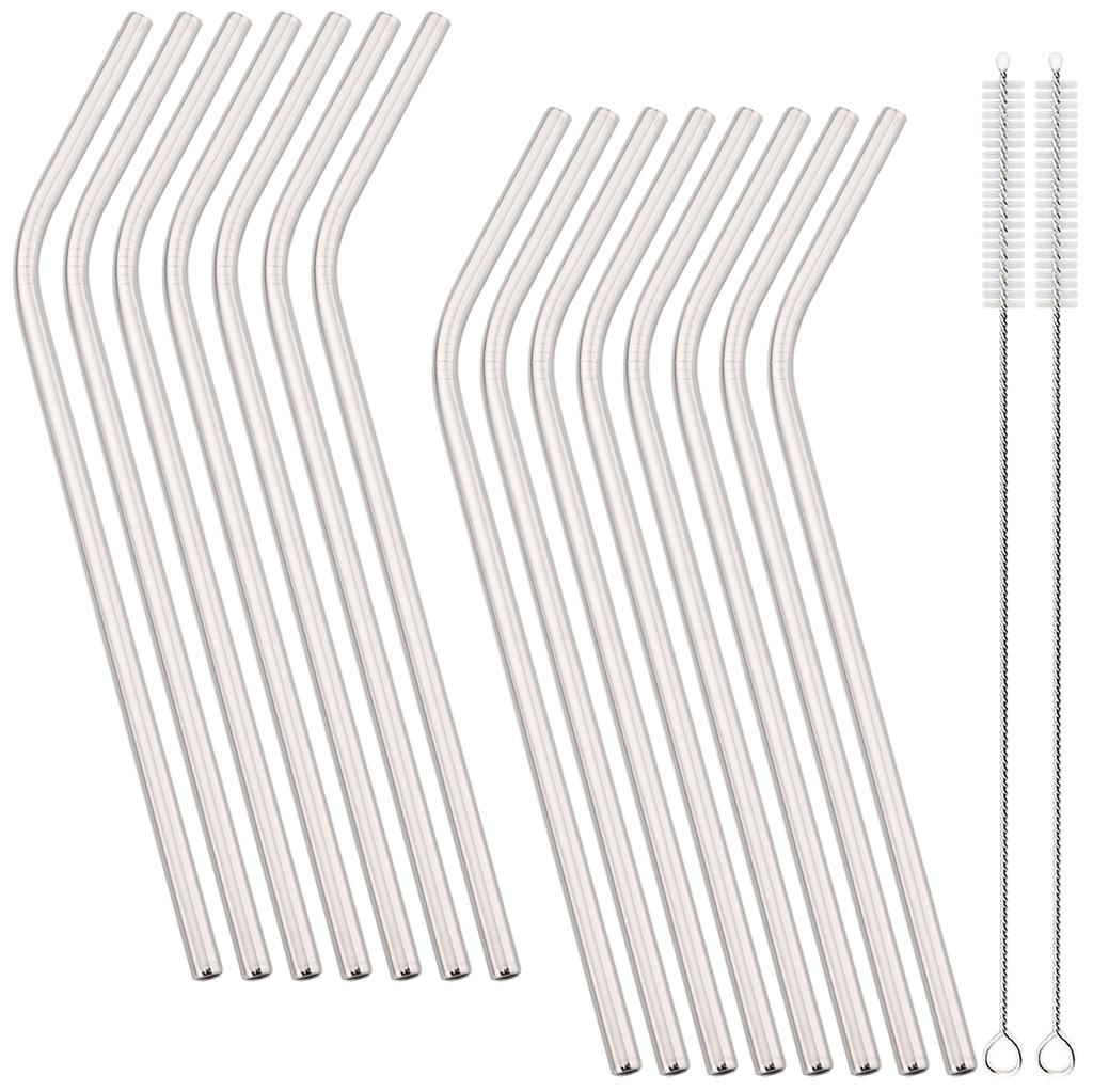 15pcs Metal Drinking Straws Set 304 Stainless Steel Straw with Brush Milk Shake Fruit Juice Tea Cocktail Straw Bar Accessories