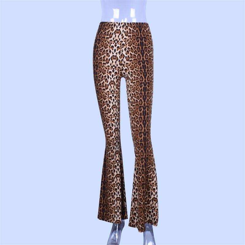 

European and American Style Silm Slim Looking Hip Leopard Print Bell-Bottom Pants Leopard print S
