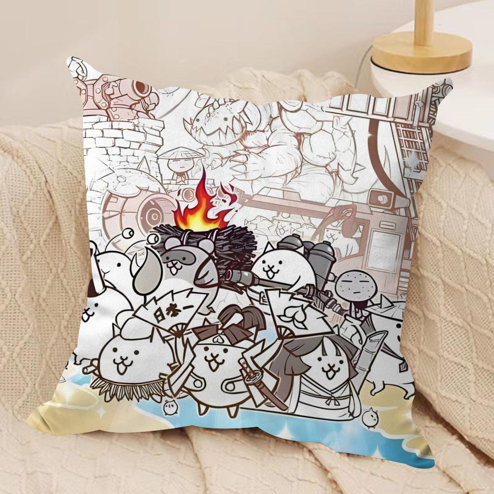 B-Battle Cats Anime Cushion Cover Soft Plush Fabric Double-Sided Printed Sofa Cushion Cover for All Seasons Home Decor Gift