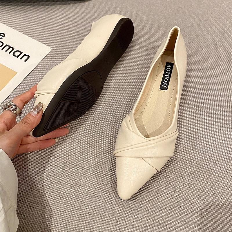 

Женские туфли на плоской подошве с острым носком, с неглубоким вырезом, на мягкой подошве, весенние, одинарные, универсальные, из мягкой кожи, для беременных женщин, 833-6, удобные, универсальные 40 абрикосовый