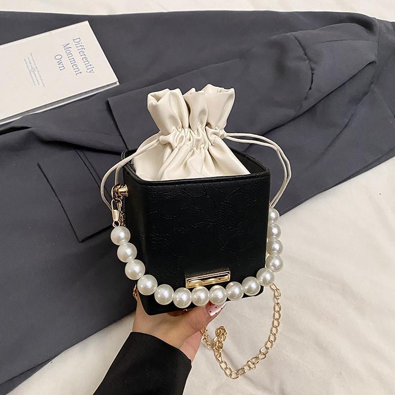 Chic Urban Style Bucket Bag With Trendy Pearl Design And Durable Pu Material чёрный