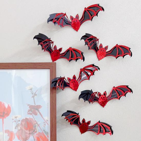 12 Pcs Halloween Bat Wall Sticker Decorations Large Hollow Out Bats Wall Decals for Wall Glass Mirror Living Room Decor