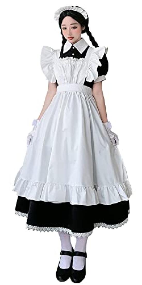 

Sharphon Maid Lolita Short Cute Ruffled Waitress Headband Set Costume, Cosplay, Maid, Sleeve, Costume, Dress,
