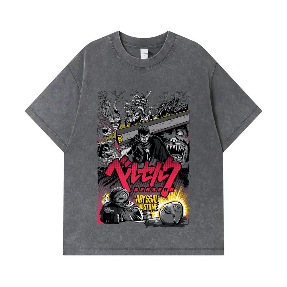 275 GSM Washed T-shirts 100% Cotton Berserk V3 Abyssal Stone Print Unisex Heavy Cotton T Shirt