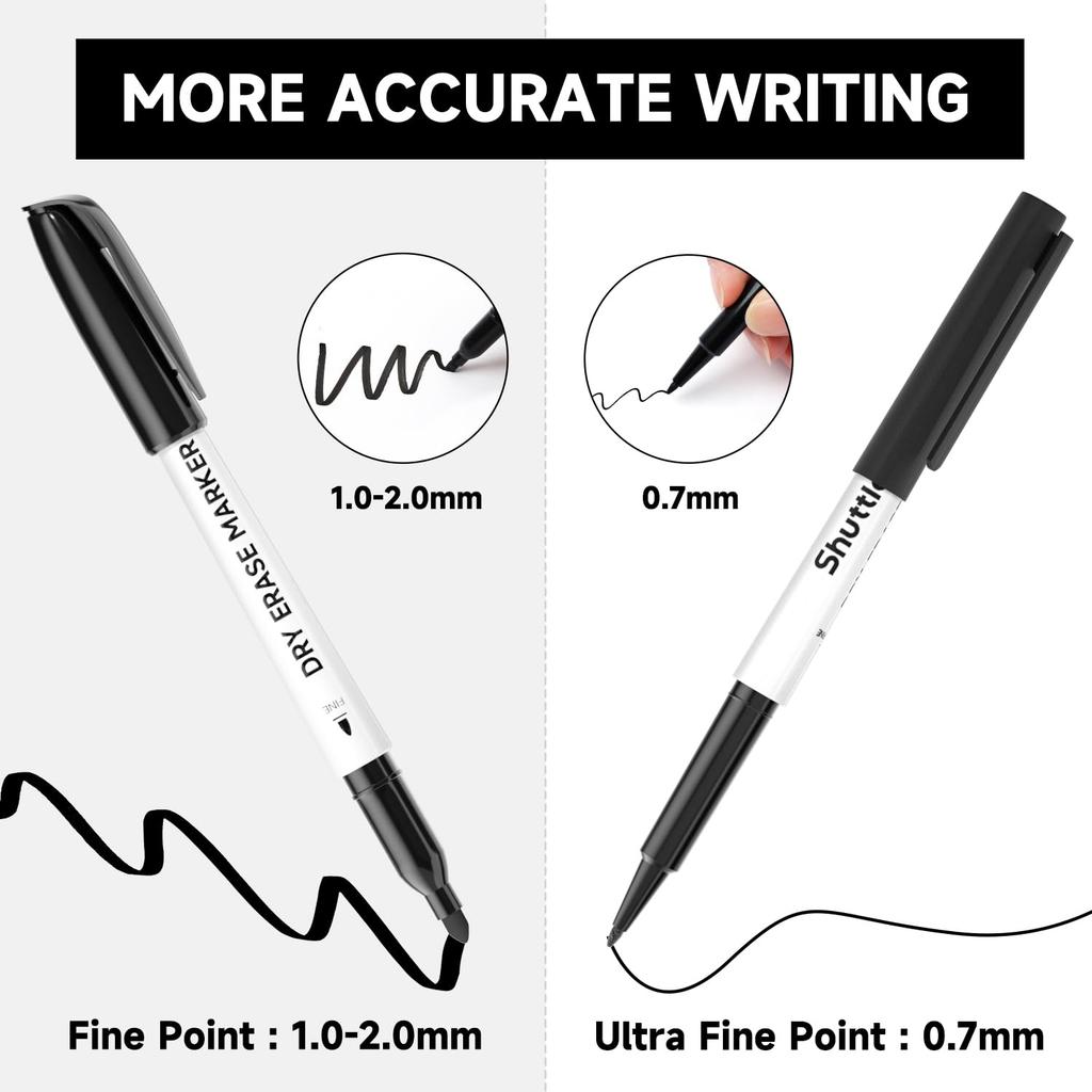Shuttle Art Whiteboard Black Erasable Marker Extra Fine Large for School Black Markers Markers, 15-Pack, 0.7mm Ink, Pens, Tip, Capacity, Whiteboards,