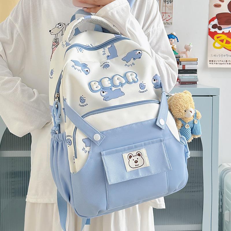 Schoolbag Junior High School Student Backpack Female Japanese Cute Bear Campus Large Capacity School Bag Girl Versatile Casual Backpack