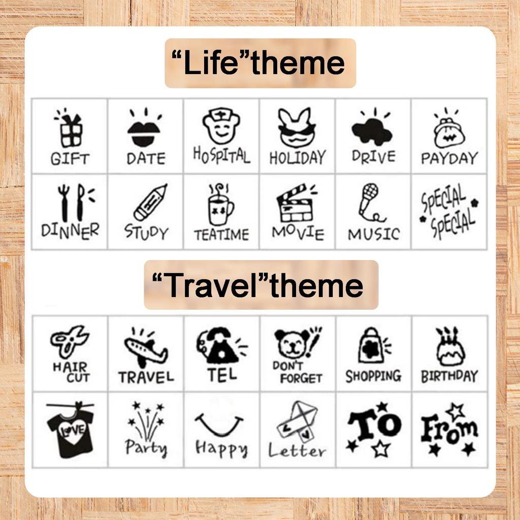 WANDIC Rubber 24 2 Styles Mini Wooden Rubber Stamps with Diary Wooden Stamps for DIY Card and Scrapbooking and Stamps, Pieces, Crafts, Making, (Travel