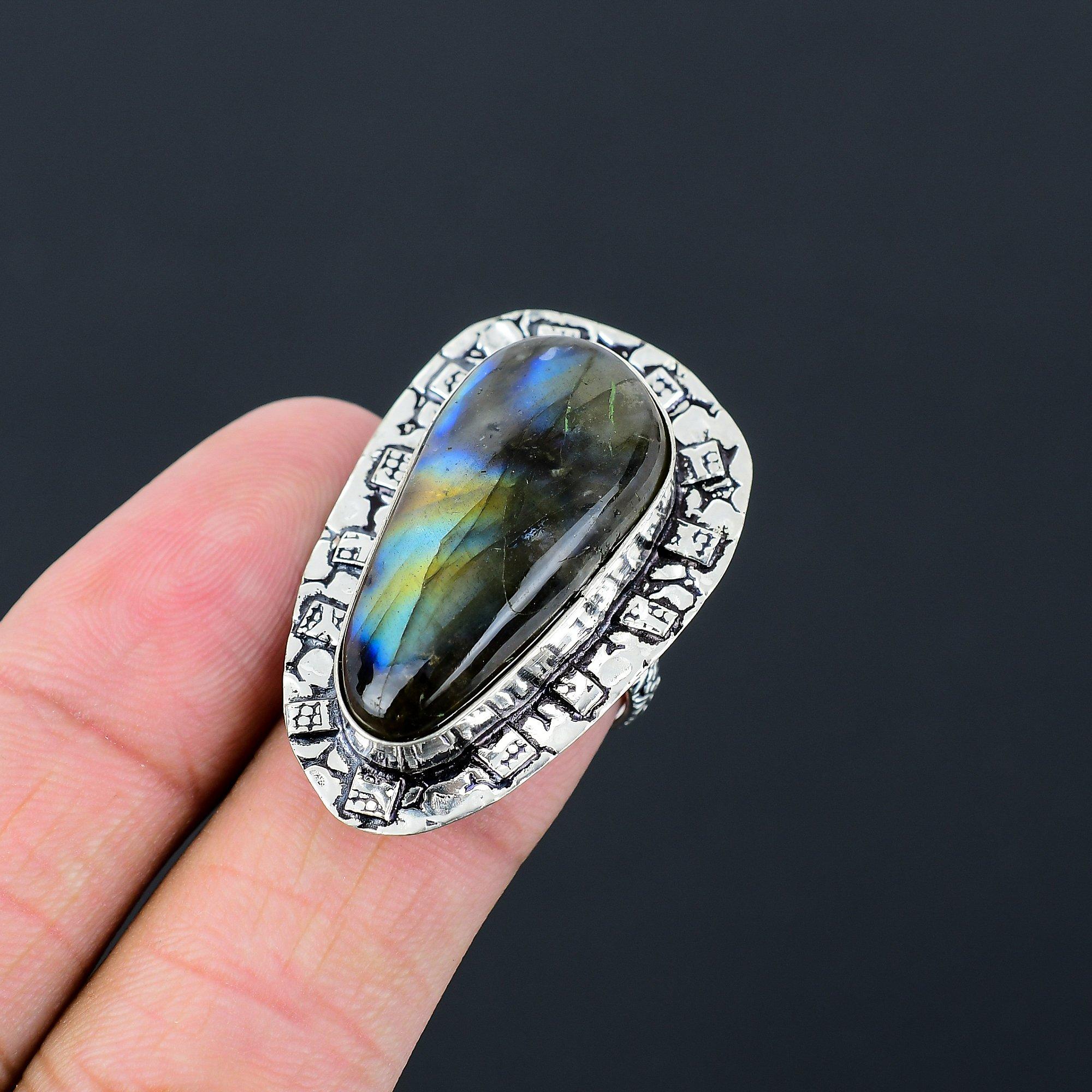 Womens day Deal Labradorite Gemstone Statement Promise Ring Size 7 925 Silver 7
