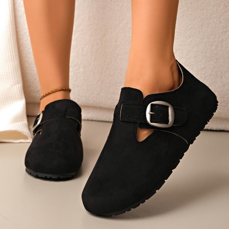 Fashion Plus Size Flat Single Shoes Autumn New Round Toe Suede Metal Buckle Soft Sole Anti-slip Wear-resistant Low Top Shoes