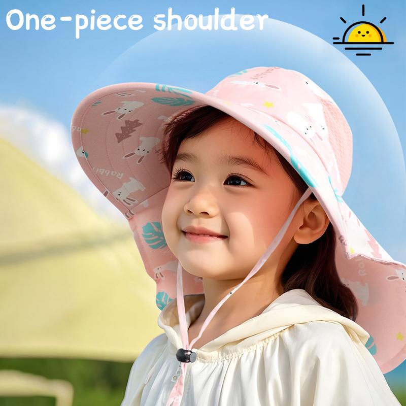 Cappello Estivo da Sole per Bambini con Protezione per il Collo e Cinturino a Tesa Larga Cappelli da Spiaggia per Bambini Cappello a Secchiello Protezione UV Cappellino Panama per Bambini e Bambine Outdoor