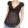 Korean Style Sheer Polka Dot V-Neck Mesh Top with Waist-Cinching Short Sleeves