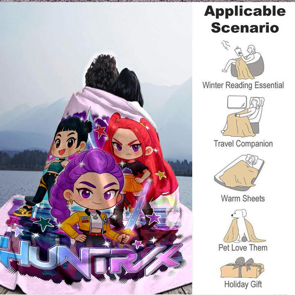 1pc KPop Demon Hunters Cozy Print Blanket Lightweight Warm Flannel Throw Blanket For Sofa, Bed, Living Room