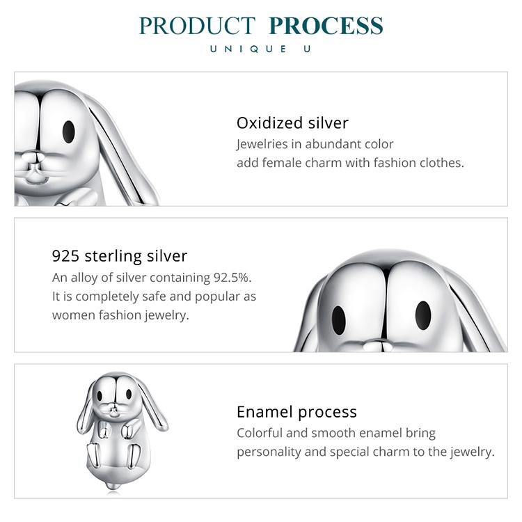 BAMOER 925 Sterling Silver Cute Lop-eared Rabbit Charms Bead for Women Bangle and Bracelet DIY Fine Jewelry
