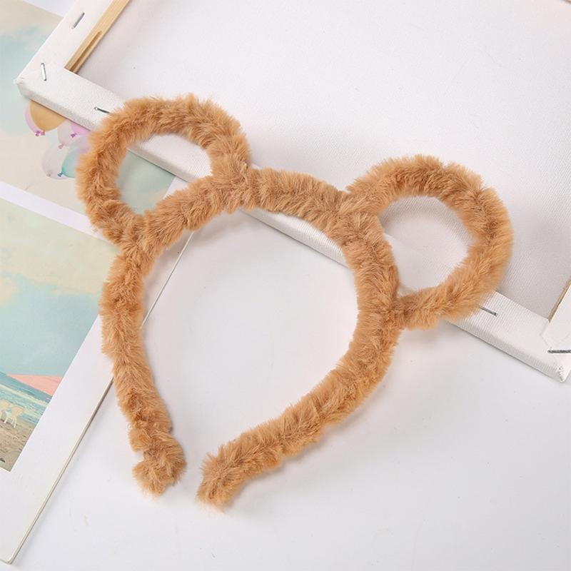 Soft Bear Ears Headbands Plush Mouse Hair Hoop for Washing Face Cartoon Animal Hairbands Halloween Costume Cosplay Headpiece
