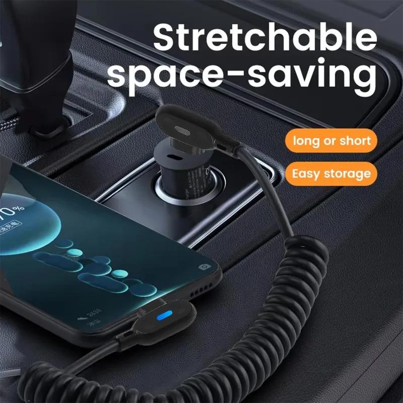 6A USB To Type C Fast Charging Short Spring Cable 90° Elbow USB C Data Cable For Samsung Huawei Xiaomi Phone Charger Wire Cord