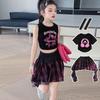 Jazz Children Dance Costume Streetwear T-shirt Plaid Skirt Set Fashion Y2k Outfits Suit  Stage