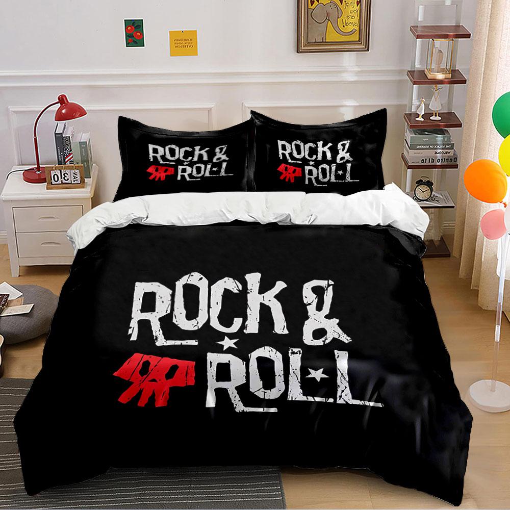Rock & Roll Skull Design Bedding Duvet Cover Set Duvet Cover Pillowcases (1*Duvet Cover 2*Pillowcases, Without Duvet Insert)