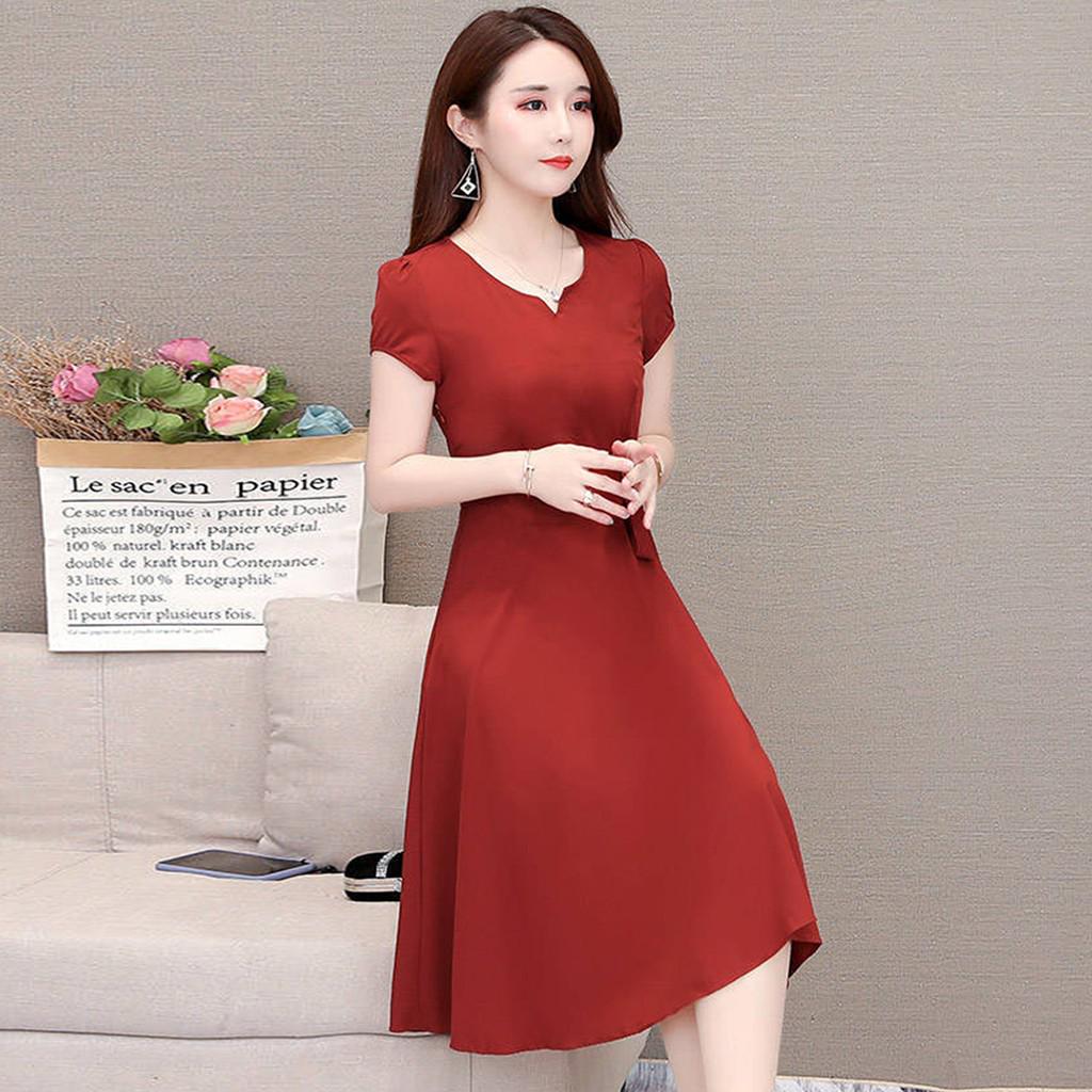 Women Girls Solid  Short Sleeve A-Line Dress Casual Summer Dress Clothes