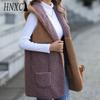 Cardigan de Toamnă Iarnă pentru Femei cu Glugă, Fără Mâneci, cu Buzunare, de Lungime Medie, Larg, Culoare Solidă, din Fleece Pufos