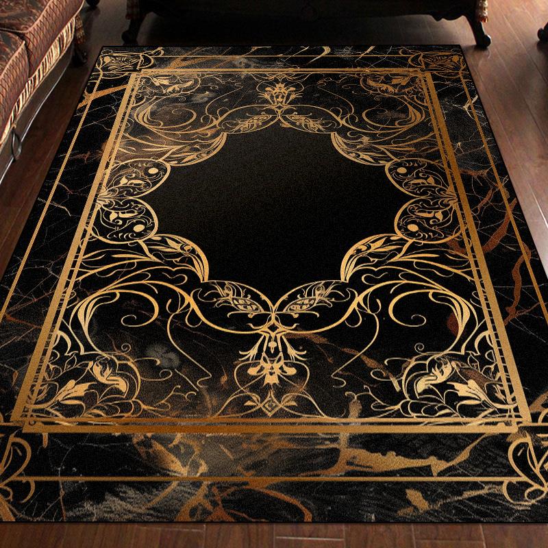 Large Black Gold Carpet Non Slip Washable Rug for Living Room Bedroom Sofa Coffee Table Floor Mat Marble Decor